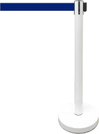 Retractable Stanchion, 6 SPECIALTY Posts + Signframe, 36" Ht, 78" Special Event & Holiday Theme Belt + Bonus Replacement Cassettes + Wall Receiver (WHT Post/Blue Belt)