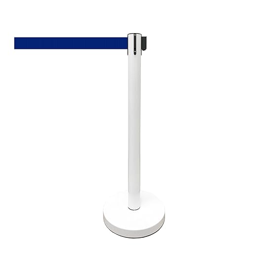 VIP Crowd Control Retractable Belt Stanchion Queue Safety Barrier Set, 36" Ht, 78" Belt (2 WHT Posts Blue Belt)