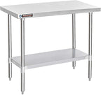 DuraSteel 30x48 Stainless Steel Work Table - NSF Commercial Prep Metal Table - Outdoor Pizza Oven Stand w/Under Shelf - Kitchen Island Laundry Utility Garage Microwave Stand Large Rolling Storage Cart