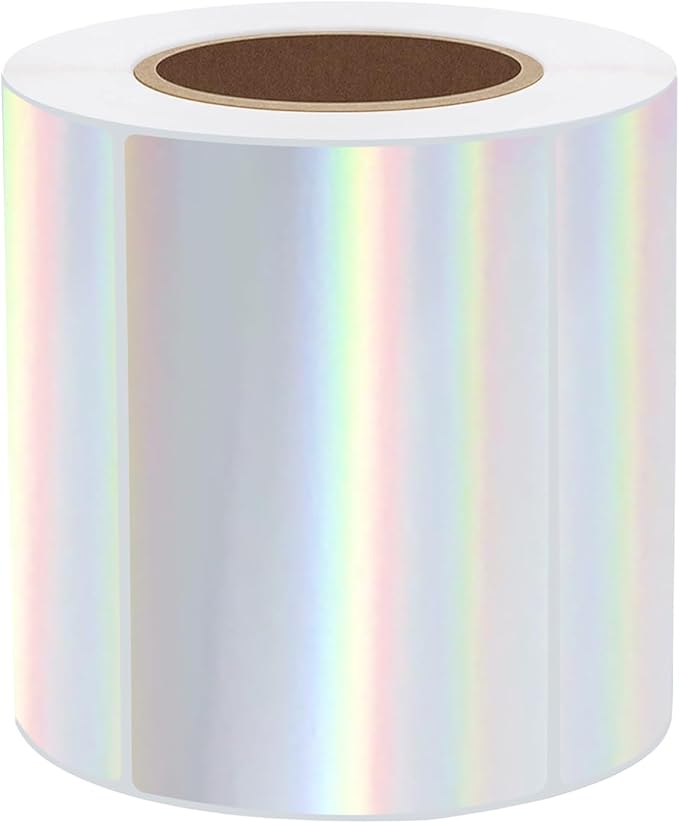3x2 Inch Holographic Thermal Labels, Glitter Silver Thermal Sticker Labels, Waterproof Thermal Printer Stickers for Price, Barcode, Name, Custom Logo Design, 200 Pcs/Roll