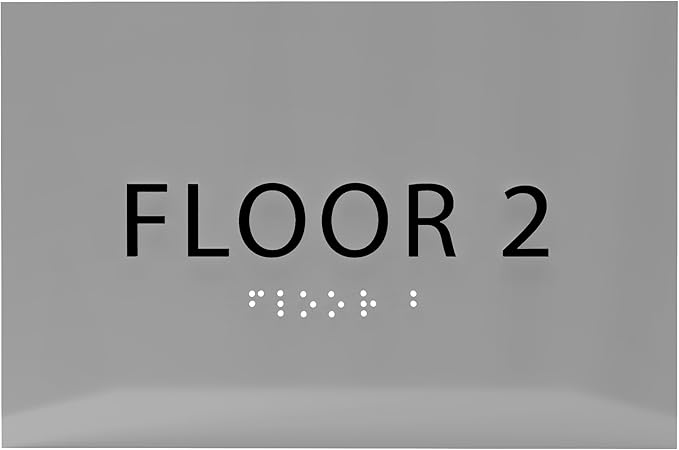 6" X4" Floor 2 Sign - ADA Compliant Tactile Graphics Grade 2 Braille Text | Wall Mount Plastic Directional Assistance, Floor Number Sign for Office, Schools, Hospitals, Apartments
