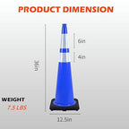 8 Pack 36 Inch Blue Traffic Cones with Reflective Tape, Heavy Duty Black Base Safety Cones for Airports, Warehouses and Large Event Spaces (8, Blue, 36 Inch)