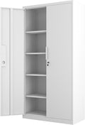Metal Garage Storage Cabinet with Lock, 71" Tall Steel Storage Locker with 4 Adjustable Shelves, Heavy Duty Metal Cabinet for Garage, Office, Home, 31.5”W × 16.5”D, White