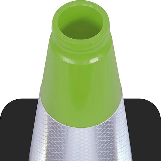 Fluorescent Orange/Green PVC Traffic Cones, Heavy Black Base Parking Lot Cone Structurally Stable Weatherproof Road Construction Safety Cones (8, Green, 18" Medium)