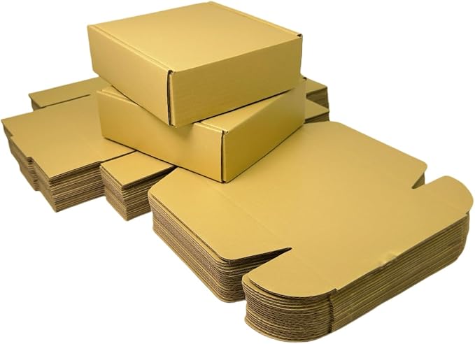 15 Pcs 4.7 x 4.7 x 1.6 Inches Mini Size Corrugated Cardboard Gift Boxes Recyclable Shipping Boxes for Packing Jewelry Ornament Gift Craft Packaging Supplier (Gold, 4.7 x 4.7 x 1.6")
