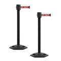 Montour Line MSR760 Set of 2 Retractable Belt Barrier Stanchion, Rubber Base, Black Powder Coated Post (35 ft Red with "Danger - Keep Out" White Letters Belt)