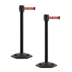 Montour Line MSR760 Set of 2 Retractable Belt Barrier Stanchion, Rubber Base, Black Powder Coated Post (35 ft Red with "Danger - Keep Out" White Letters Belt)