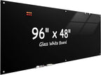 MaxGear Glass Whiteboard 96x48 Inches Wall Mounted, Magnetic Black Dry Erase Board with 1 Eraser, 1 Accessory Tray, 4 Markers and 6 Magnets, Extra Large Frameless White Board for Office, School, Home