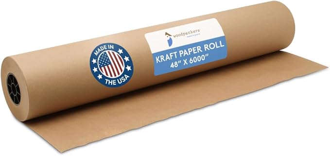 Woodpeckers Brown Kraft Paper Roll 48 inch Wide, 6000 inch Long, 1 Roll, Jumbo Roll for Eco Friendly Christmas Gift Wrapping Paper and Packing Paper