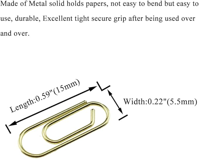 HAHIYO Paper Clips Sturdy 0.59 inches Length 50 Pack Mini Paperclips Heavy Duty Tight Grip Rust Proof Reusable Metal Bright Gold for Home Office School