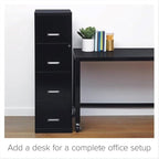 Scranton & Co 18" Deep Light Duty 4 Drawer Metal Letter Filing Cabinet in Black, Pre-Assembled