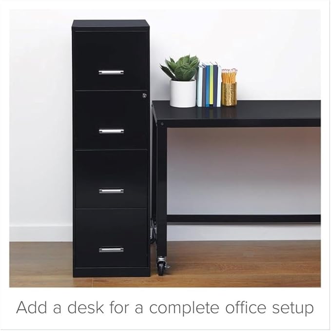 Scranton & Co 18" Deep Light Duty 4 Drawer Metal Letter Filing Cabinet in Black, Pre-Assembled