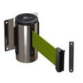 Crowd Control Warehouse - CCW Series WMB-120 Fixed Wall Mount Retractable Belt Barrier - 11 Foot, Olive Belt with Stainless Steel Case