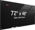 MaxGear Glass Whiteboard 72" x 48"(6' x 4') Wall Mounted, Magnetic Black Dry Erase Board with 1 Eraser, 1 Accessory Tray, 4 Markers and 6 Magnets, Extra Large Frameless Board for Office, School, Home