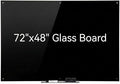 72" x 48" Black Extra Large Glass Whiteboard 6' x 4' Frameless Tempered Black Dry Erase Board with Marker Tray for Interactive Office, Wall Mounted Frosted Glass White Board