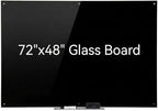 72" x 48" Black Extra Large Glass Whiteboard 6' x 4' Frameless Tempered Black Dry Erase Board with Marker Tray for Interactive Office, Wall Mounted Frosted Glass White Board