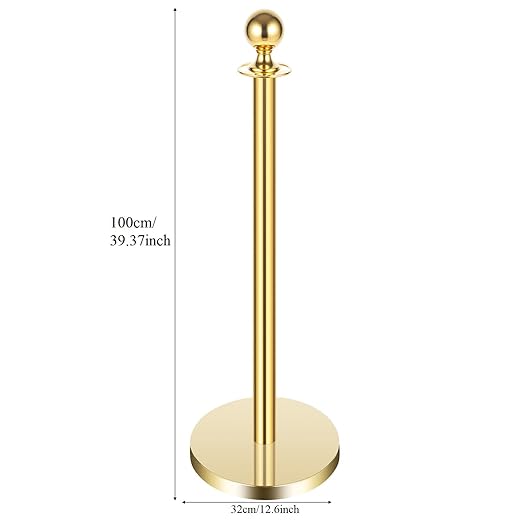 8 Pcs Stanchions with Red Velvet Ropes Set, 4 Red Velvet Ropes and 8 Stainless Steel Posts with Base, Runner Poles for Red Carpet Party Decoration Crowd Control Barriers (Golden)