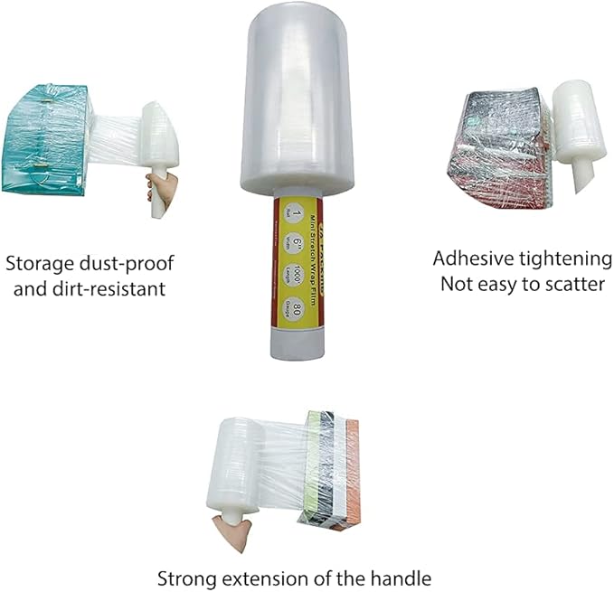 Stretch Wrap Clear Plastic Wrap Roll 6 inch X 1000Ft 80 Guage Industrial Mini Stretch Wrap Film with Handle for Moving,Shipping,Packing Fuiniture Adhering Shrink Film