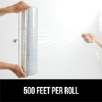 GORILLA GRIP 500% Stretch Film Heavy Duty Plastic, 500ft Shrink Wrap Roll 10" Puncture Resistant, Industrial Strength for Shipping, Pallet Storing, Moving, Packing Furniture Protection 1 Pack Clear