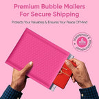 Hot Pink 14.25x20 Inch Poly Bubble Mailers #7 | Self Seal Large Padded Envelopes | Air Cushioned Bubble Mailer | Usable Size 14.25x19 Inch | Waterproof Lightweight Mailing Shipping Bags | 50 Pack Bulk