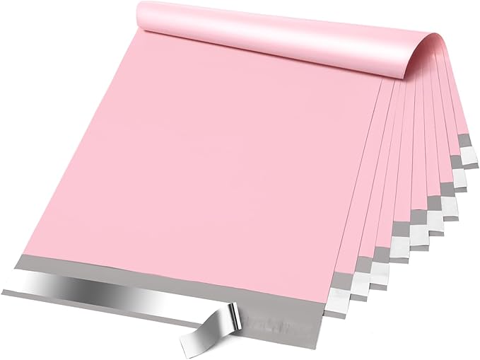 Fuxury Large Poly Mailers 14.5x19'' 100Pc, Waterproof Shipping Bags for Clothing, Strong Adhesive Mailers Poly Bags for Small Business Suppliers, Durable Shipping Envelopes Mailing Bags Light Pink