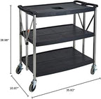 Winco Folding Utility Cart, 38-3/4”Wx20-3/4”Dx36”H, PP Shelves, SS Uprights, 4" Casters