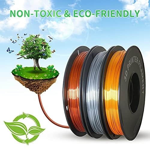 Geeetech Bundle Silk PLA Filament 1.75mm for 3D Printer, Metal-Like Shiny 3D Filament, 3 Spools Pack, 0.5kg/Spool, Dimensional Accuracy +/- 0.02 mm, Metallic Silver+Copper+Gold