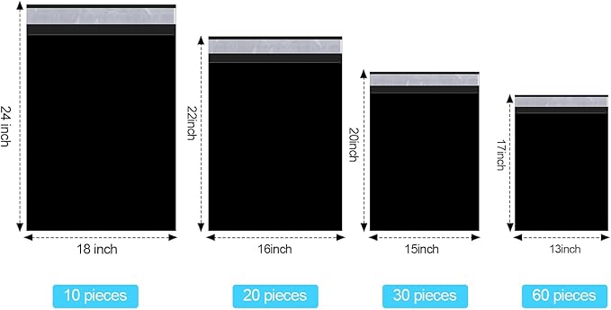 Outus 120 Pcs Poly Mailer Envelope 4 Sizes Shipping Bags Self Adhesive Clasp Envelope Self Adhesive Tear Proof Mailing Covers(13 x 17 In, 15 x 20 In, 16 x 22 In, 18 x 24 in,Black)