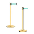 CCW Series RBB-100 - Set of 2 Stanchion Retractable Belt Barriers (9 Foot Belt, Light Green Belt with Polished Brass Post)