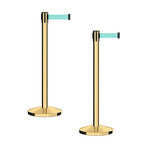 CCW Series RBB-100 - Set of 2 Stanchion Retractable Belt Barriers (9 Foot Belt, Light Green Belt with Polished Brass Post)