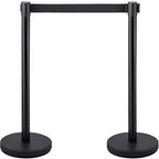 VEVOR Crowd Control Stanchion Set, Stanchion Set with 6.6 ft/2 m Black Retractable Belt, Black Crowd Control Barrier w/Concrete and Metal Base - Easy Connect Assembly (4)