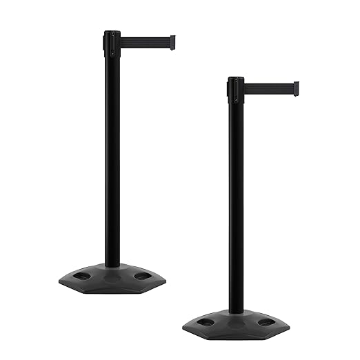 Crowd Control Warehouse CCW Series WBB-200 - Set of 2 Stanchion Retractable Belt Barriers - 11 Foot, Black Belt with Black Post - Easy Assembly