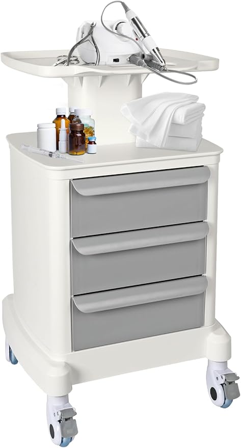 Mobile Trolley Cart for Portable Ultrasound Imaging Scanner Vehicle Trolley Beauty Storage Cart 115 LBS Load with 3 Drawers 4 Wheels for Hospital Office Bedroom Clinic