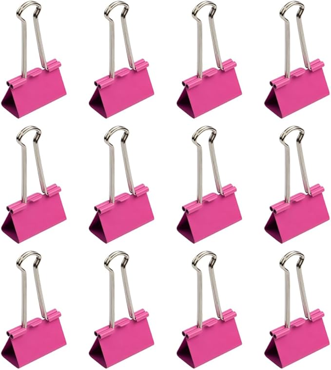 JAM PAPER Colorful Binder Clips - Large - 1 1/2 Inch (41 mm) - Pink Binderclips - 12/Pack