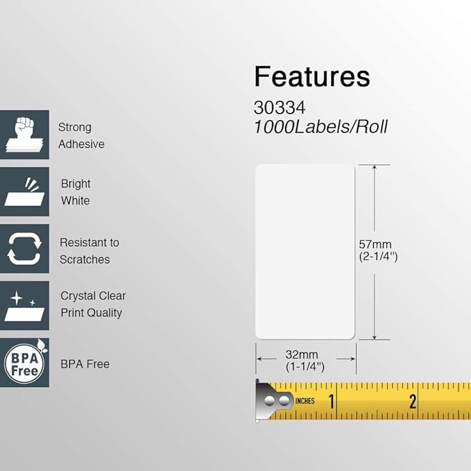BETCKEY - Compatible DYMO 30334 (2-1/4" x 1-1/4") Medium Multipurpose Barcode/FNSKU Labels - Compatible with Rollo, DYMO Labelwriter 450, 4XL & Zebra Desktop Printers[6 Rolls, 6000 Labels, Yellow]