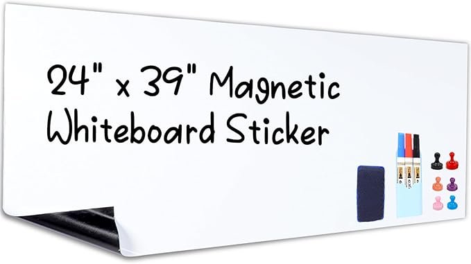 HAMIGAR Magnetic Whiteboard Contact Paper 24" x 39" Dry Erase White Board Sticker for Wall Stick on White Board Peel and Stick Wallpaper Adhesive Poster with Marker, Magnetic Eraser and Magnets