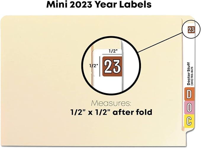 2023 MINI Year Stickers, Doctor Stuff 2023 Chart Stickers, Brown Colored, Colwell Jewel Tone Style, USA Made Year Stickers for End Tab File Folders, 250/Pack, 1 Package, 1/2" x 1" - Small Labels