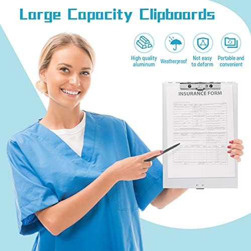 Seajan Aluminum Clipboard with Storage Metal Clip Board Folder Letter Size Form Holder Portfolio Clipboard Binder Clip Posse Box for Nurse Police Office Stationery Items 14 x 9.2 x 2 Inches (8 Pcs)