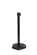 Xpress Safety Stanchion– 11’ Premium Polyester Belt, Universal 4-Way Connection, Rubber Base, Handle, 40” Height, 21 lbs – (Outdoor Black Post, Rubber Base, 11’ Chevron Yellow/Black Webbing)