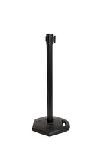 Xpress Safety Stanchion– 11’ Premium Polyester Belt, Universal 4-Way Connection, Rubber Base, Handle, 40” Height, 21 lbs – (Outdoor Black Post, Rubber Base, 11’ Chevron Yellow/Black Webbing)