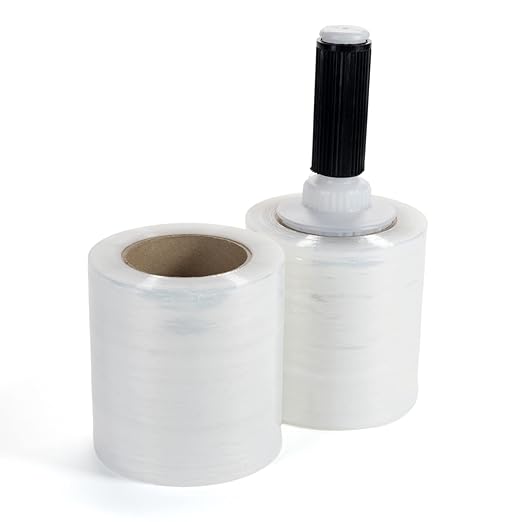 IDL Packaging 5" Stretch Wrap Mini Roll, 700 feet, 120 Gauge (Pack of 2) with a Plastic Handle Included – Industrial Grade Clear Plastic Wrap – Improved Protection for Packing, Moving, or Office