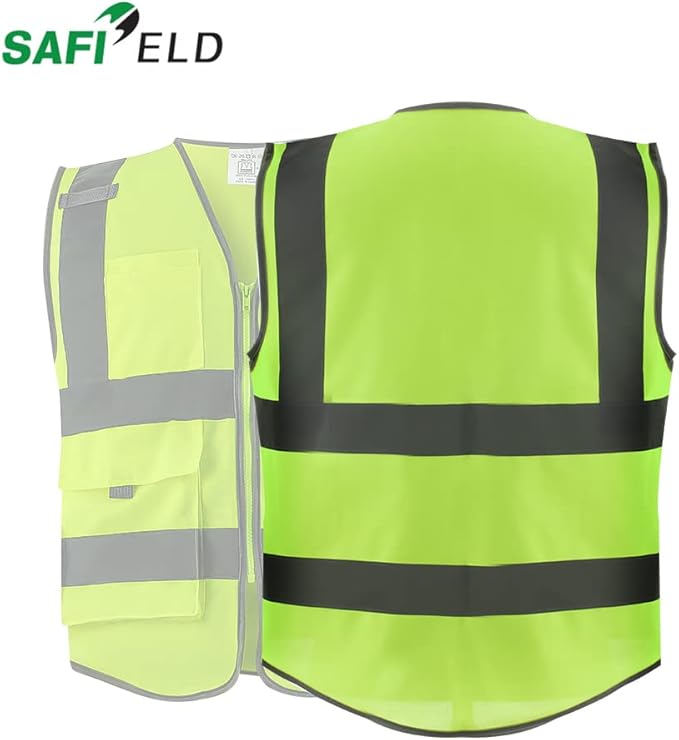 Safety Reflective Work Vest 6 Pack for Men and Women with 8 Pockets and Zipper High Visibility Construction Outerwear