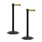CCW Series WBB-200 Set of 2 Outdoor Safety Rubber Base Stanchion Retractable Belt Barriers - Easy to Assemble (11 Foot Belt, Yellow with"Caution - Wet Floor" Black Letters Belt with Black Post)
