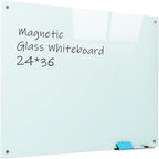 Magnetic Glass Whiteboard, 24"x36"Frameless Dry Erase Board White Board Surface Wall Mounted for Office, Classroom & Home