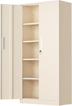 SUNCROWN 72" Metal Storage Cabinet - Heavy-Duty Metal Garage Cabinet with 4 Adjustable Shelves & 2 Doors for Tools, Office, Home, Workshop,Warm Grey-Small