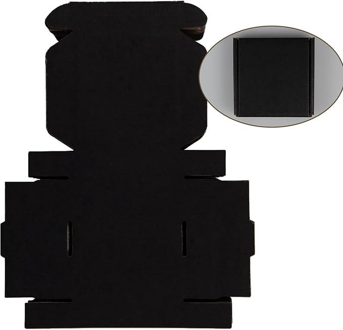 50 Pack 4x4x1 Inches Small Shipping Boxes, Black Corrugated Cardboard Boxes, Moving Mailing Packing Box