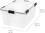 IRIS USA WeatherPro 63 Qt Storage Bins with Lids, 2 Pack, BPA-Free Plastic Gasket Box with Tight Latch and Seal, Stackable Nestable Tote Tub - Clear/Black