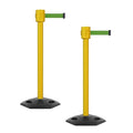 Montour Line MSR760 Set of 2 Retractable Belt Barrier Stanchion, Rubber Base, Yellow Post (35 ft Green Belt)