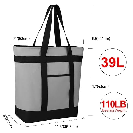 Insulated Reusable Tote Bag for Grocery Shopping for Women/Men, Pizza/Food Delivery Bag to Keep Food Cold/Hot for Professional Catering, Cooler bags for Travel/Beach/Picnic, Grey, 4-Pack