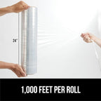GORILLA GRIP 500% Stretch Film Heavy Duty Plastic, 2 Pack 1000ft Shrink Wrap Rolls 24" Puncture Resistant, Industrial Strength for Pallet Storing, Wrapping, Moving, Packing Furniture Protection Clear